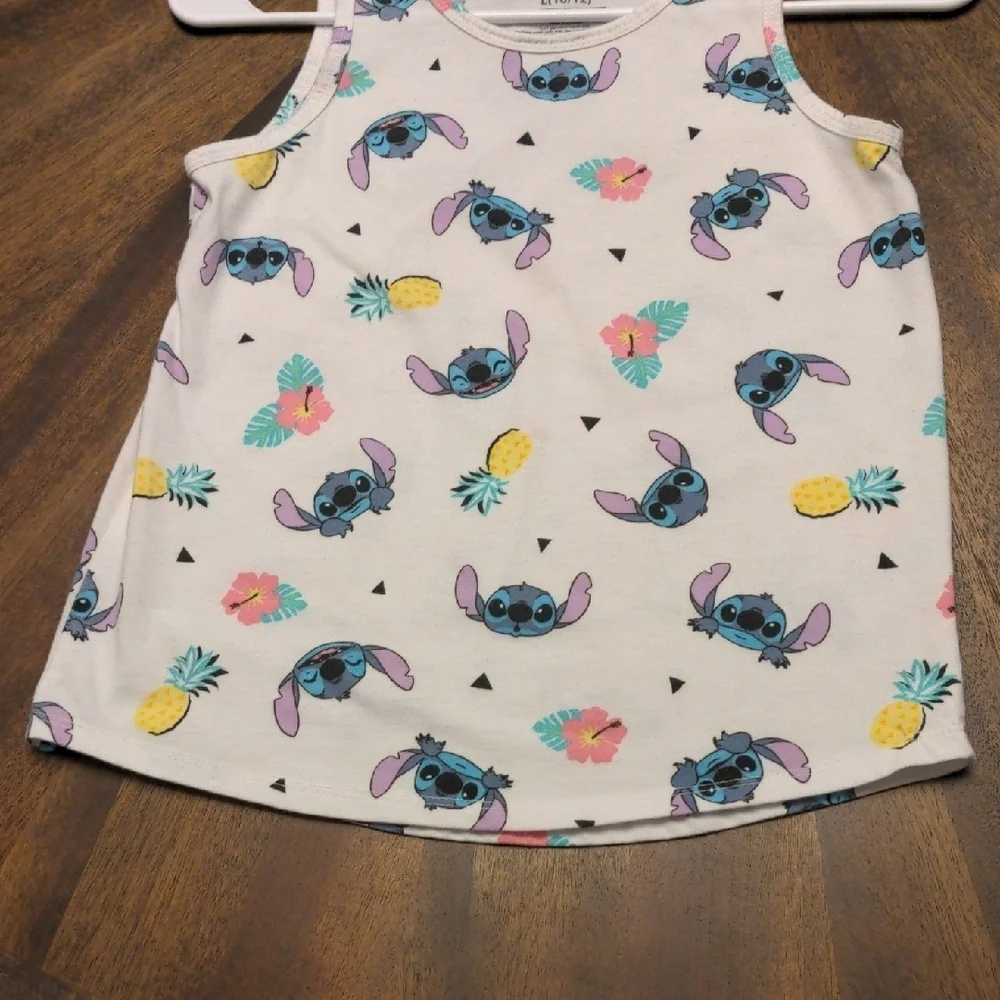 Disney Kids Tank Top - White with Blue and Pink Stitch Design